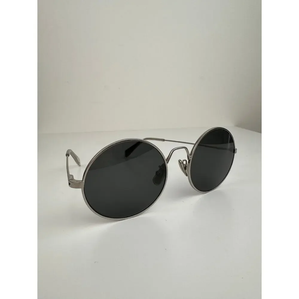 CELINE Unisex Silver Metal Full Frame Dark Gray Lens Polarized Round Sunglasses - Picture 10 of 13